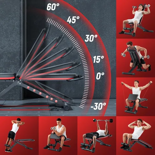 Vista 6 de ALSO GO Adjustable Weight Bench, Workout Benches with Leg Extension & Extended Headrest, Foldable Incline Decline Bench Press, Roman Chair, Full