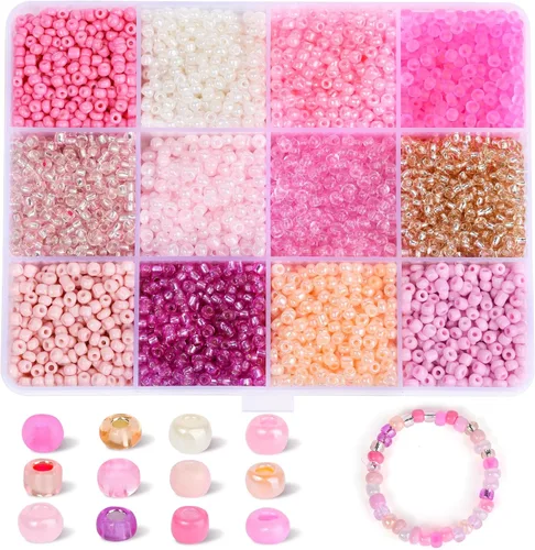 Vista 9 de 7380 cuentas de semillas de vidrio, cuentas de semillas de pulsera 8/0 de 0.118 pulgadas para joyería, 12 colores redondos surtidos para pulseras
