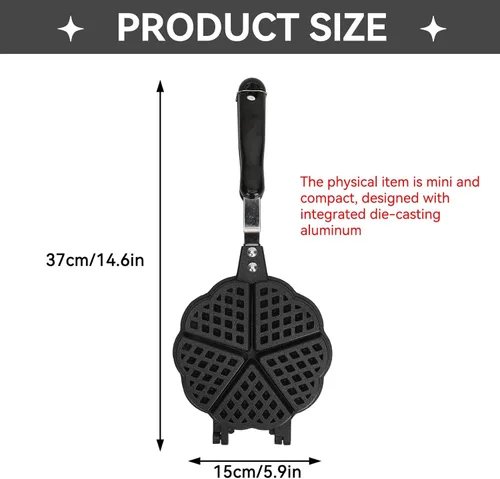 Vista 7 de Sartén para gofres de aleación de aluminio, antiadherente, diseño de corazón, estufa de campamento, sándwiches de aluminio para tostadas