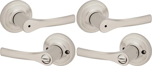 Vista 16 de Kwikset Henley Manija de puerta simulada, manija de una cara para armarios, puertas dobles francesas y despensa, manija interior reversible sin