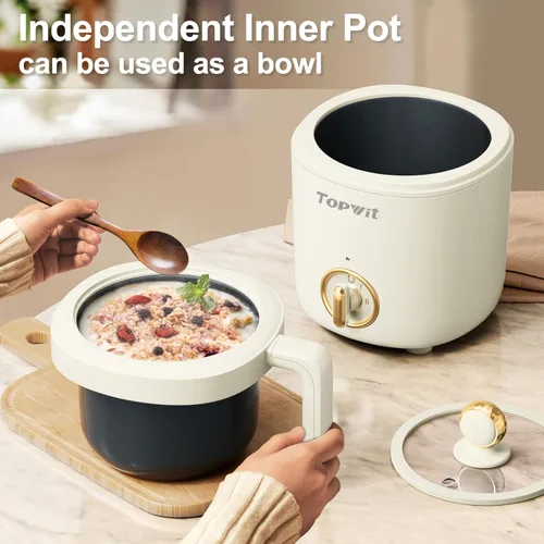 Vista 2 de TOPWIT Olla Caliente Eléctrica para Cocinar, Cocedor de Ramen de 1.2L, Cocedor de Fideos Portátil Antiadherente para Pasta, Sopa, Bistec, Avena