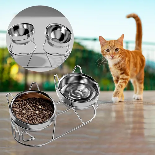 Vista 5 de Elevated Cat Bowls Food and Water Bowl Set for Travel Small Dogs Indoor Cats