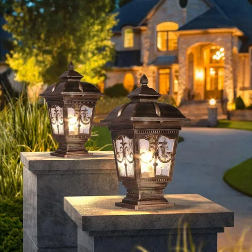 Vista 7 de Paquete de 2 luces de poste para exteriores, lámpara de poste de bronce, luces de calle antiguas para patio, jardín, césped de cerca, camino