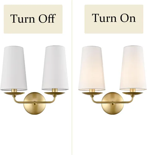 Vista 5 de Moose Apliques de Pared Modernos Dorados de 2 Luces Cableados Aplique Doble de Latón con Pantalla de Tela para Dormitorio, Chimenea, Escalera, Baño