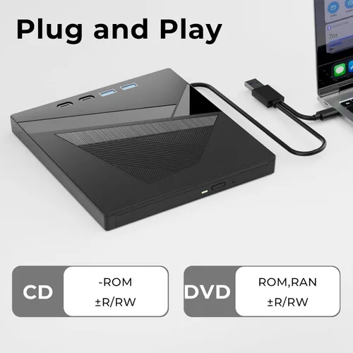 Vista 5 de 100GB BDXL 7-en-1 unidad externa Blu Ray, USB 3.0 & tipo C grabadora de Blu Ray de alta velocidad y lector de tarjetas SD/TF, compatible con PC Mac