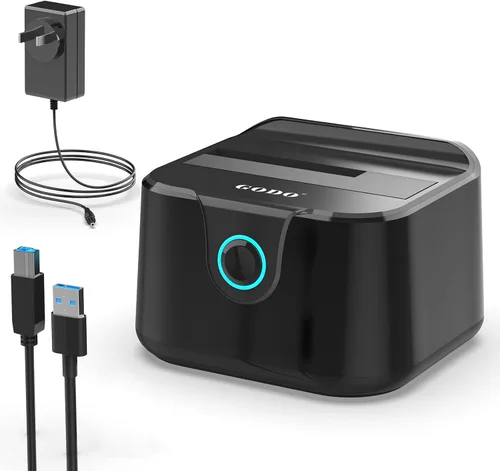 Vista 10 de GODO Adaptador de estación de acoplamiento para disco duro SAS/SATA, Caja externa SAS USB 3.0 de 2.5/3.5 pulgadas, convertidor HDD SSD con adaptador