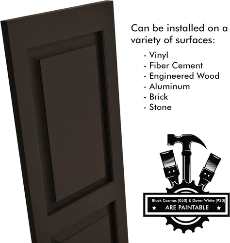 Vista 14 de Persianas de vinilo de panel elevado Pontiac Trail (1 par) 14.5"x31" - Negro Cosmos/Pintable Persianas de ventana exteriores Incluye hardware