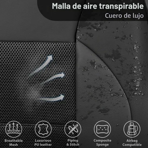 Vista 5 de CAR PASS Fundas de Asiento de Cuero de Malla de Aire Transpirable Cubierta de Asiento de Automóvil Juego Completo Esponja Súper de 5mm en el Todo