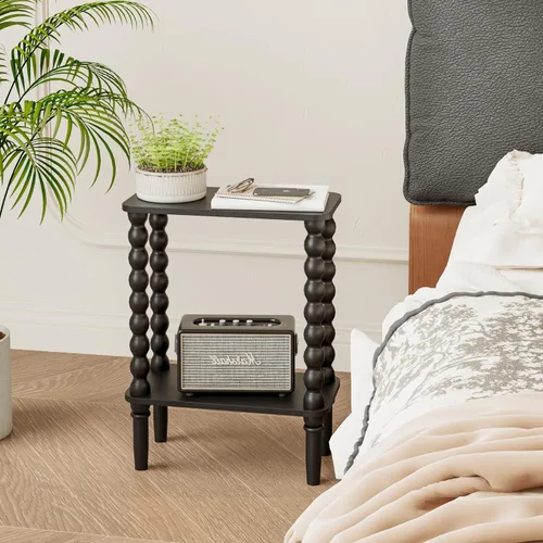 Vista 5 de Veegle Mesa auxiliar estrecha, mesa auxiliar pequeña con estante de almacenamiento, mesas de centro pequeñas de 2 niveles para sala de estar