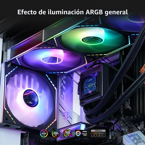 Vista 6 de Thermalright TL-M12Q-S X3 120mm Ventiladores de Caja para PC, 2000RPM de Alto Flujo de Aire, ARGB Daisy-Chain, Iluminación Infinity-Mirror, Pack de 3