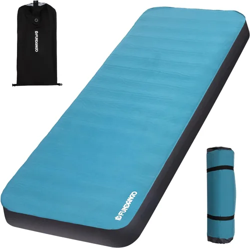 FUNDANGO Almohadilla de dormir autoinflable para camping, colchón de espuma de aire de tamaño individual con saco de bomba para tiendas de campaña,