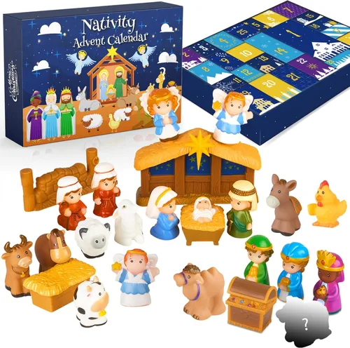 Calendario de Adviento de la Natividad 2025 para Niños, Juego de la Historia de la Natividad Calendario de Adviento Cristiano para Niños Pequeños,