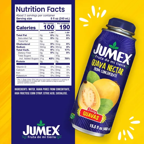 Vista 2 de Jumex Botella de néctar de guayaba lata, hecha con puré de fruta fresca, concentrado de jugo de guayaba para mezcla de batidos de frutas tropicales
