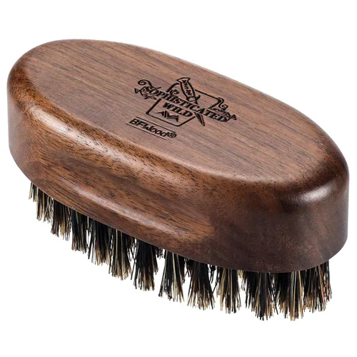 BFWood Cepillo pequeño para barba de viaje, cerdas naturales de jabalí con madera de nogal negro