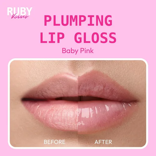 Vista 2 de Ruby Kisses Brillo de labios voluminizador, regordete voluminizador hidratante de alto brillo con ácido hialurónico y vitamina E para labios más