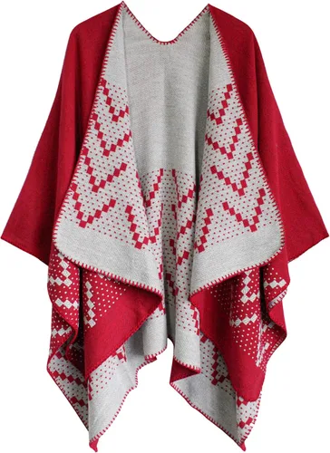 Vista 61 de Urban CoCo Poncho de colores para mujer, chal con frente abierto, color en bloques