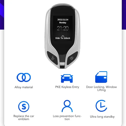 Vista 2 de Control remoto de entrada sin llave para automóvil, pantalla LCD, llave inteligente universal para automóvil con un botón de inicio de tiempo