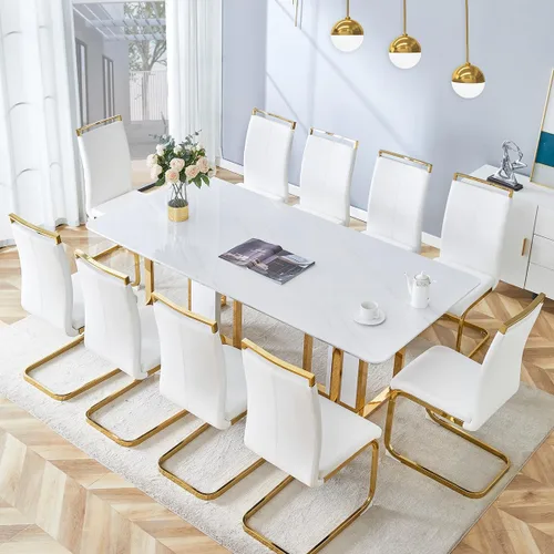 Vista 73 de Juego de mesa de comedor MEMUY de 160 cm para 4 personas, juego de mesa de comedor blanco para 4, juego de mesa y sillas de comedor de mármol