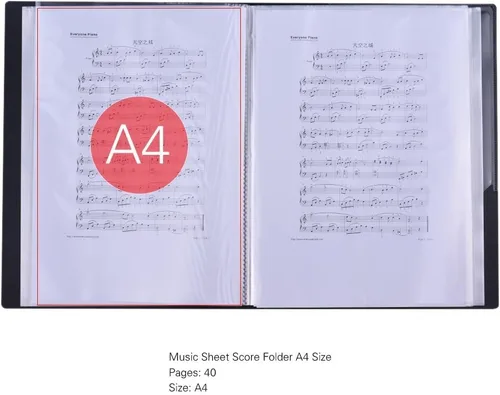 Vista 5 de Carpeta de archivos de música tamaño A4, carpeta de partituras de papel, documentos, temática musical, 40 bolsillos, carpeta de almacenamiento