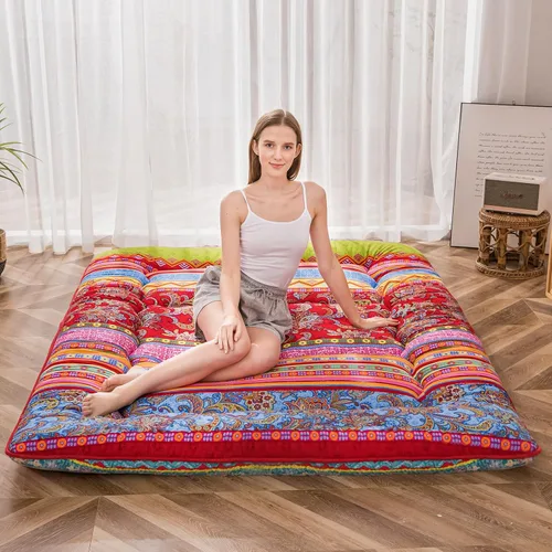 Vista 238 de Colchón futón japonés de piso gris constelación, de piso tatami, portátil, para acampar, para niños, sofá cama plegable enrollable con protector