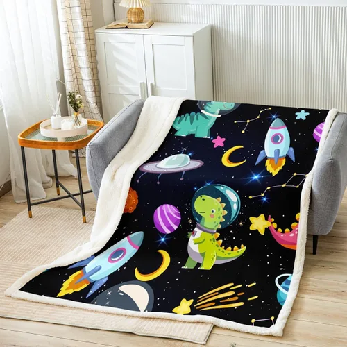 Vista 13 de Manfei Astronaut Throw Blanket Galaxy Planet Airship Bed Blanket for Kids Boy Girls Room Decor, Outer Space Theme Blanket for Couch Sofa, Soft and