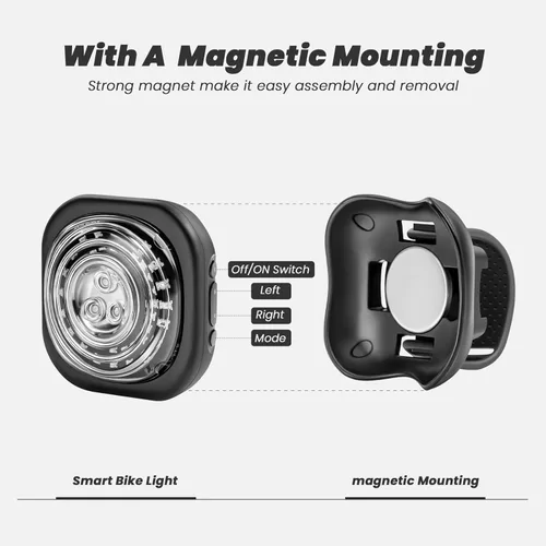 Vista 7 de Sistema de luces inteligentes para bicicleta: luz trasera, faro y señal de giro, luz de bicicleta delantera y trasera de sincronización