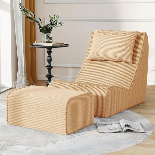 Silla Puf Gigante para Adultos, Tumbona de Pana con Soporte Inigualable para la Espalda, Almohada Cervical Desmontable, Otomana Cómoda y Funda