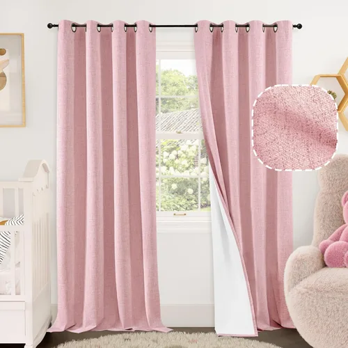 Vista 27 de Cortinas Opacas de Lino Azul Bebé para Guardería de 40 Pulgadas de Largo, 2 Paneles, Cortinas Cortas con Aislamiento Térmico Boho de Bloqueo Total