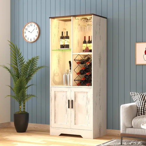 Vista 10 de Armario de despensa de cocina de 58 pulgadas con luces, gabinetes de cocina de granja, barra de café con estantes ajustables, estantes