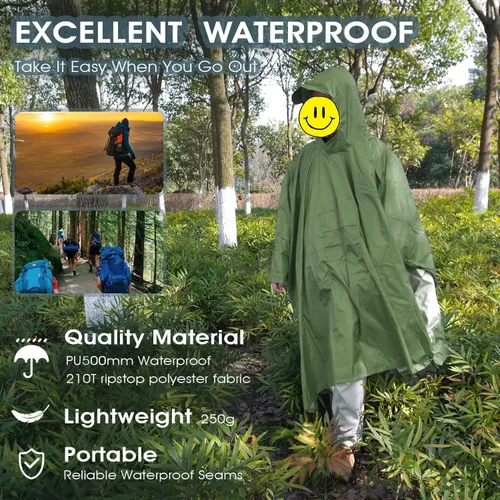 Vista 7 de Cosmine Poncho de lluvia con capucha para adultos con bolsillo, impermeable, ligero, unisex, chaqueta impermeable para senderismo, camping