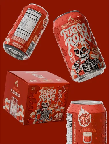 Vista 6 de Fuego Rojo Variedad 6-Pack 6 Sabores Sin Alcohólico Michelada Espumosa - Tomate, Lima & Chile Sabrosa Bebida Mexicana
