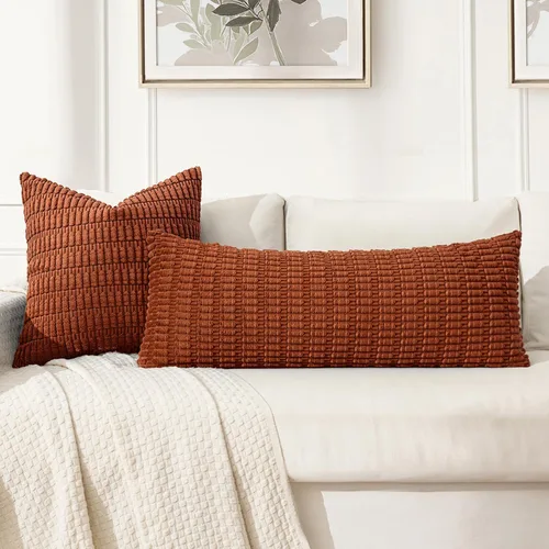 Vista 184 de MIULEE- Juego de 2 fundas de pana suave para cojín; diseño a rayas estilo bohemio, moderno, rural; decoración costera p/verano, hogar, sala de Azul