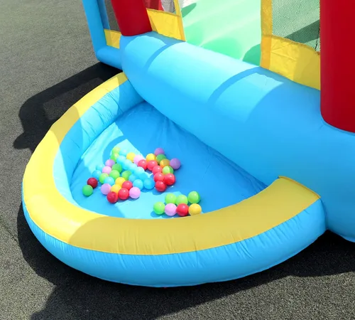 Vista 9 de WELLFUNTIME - Casa inflable de rebote con tobogán, castillo hinchable con soplador y piscina de olas, aro de baloncesto, portería de fútbol