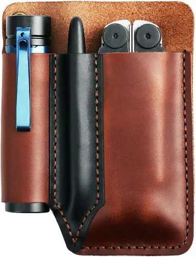 Vista 7 de EASYANT - Organizador de bolsillo de cuero hecho a mano, funda multiherramienta de accesorios de cuero EDC para hombres