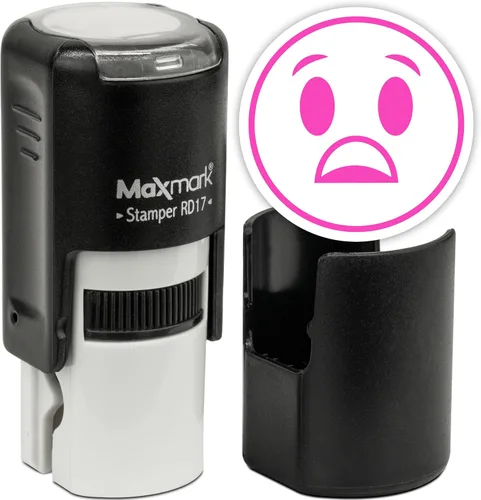 Vista 6 de MaxMark Sello de Emoji Autoentintado Redondo - Enojada - Tinta Negra