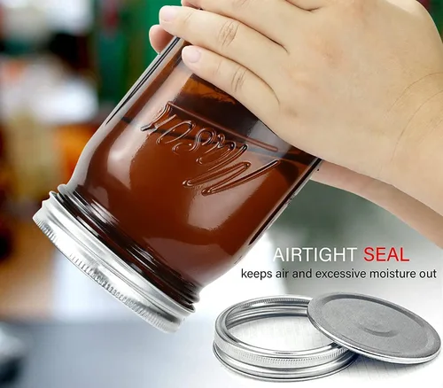 Vista 2 de Polytun Tarros de vidrio ámbar de boca ancha de 32 onzas (paquete de 6) – sin BPA, herméticos, resistentes a las fugas, tarros Mason de cuarto