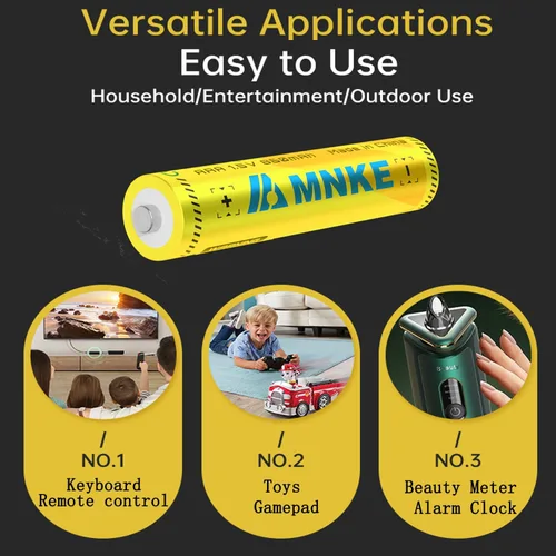 Vista 6 de VENNERLI 4 pilas de litio recargables AAA de 1.5 V1300 mWh, alta capacidad, más de 1000 ciclos, ciclo duradero de larga duración