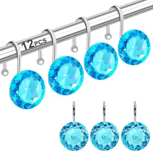 Anillos de Ganchos para Cortina de Ducha para Baño, 12 Piezas de Acero Inoxidable Resistente al Óxido con Diamantes de Imitación Decorativos,