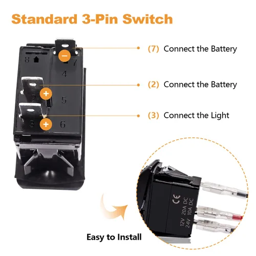 Vista 2 de mankk Interruptor basculante de barra de luz LED de 3 pines de encendido/apagado 20A/12V 10A/24V ATV UTV barra de luz interruptor de palanca láser
