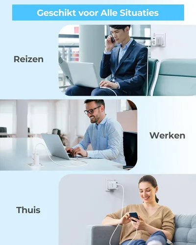 Vista 5 de Bloque de cargador USB C de 65 W, cargador de pared GaN de 3 puertos, plegable, compacto, tipo C, carga rápida para MacBook Pro/Air, para iPhone