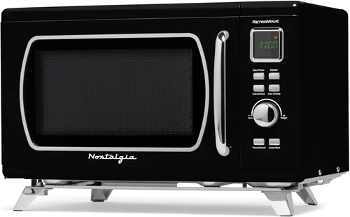 Nostalgia Mid-Century Retro - Horno de microondas para encimera, grande 900 vatios, 0.9 pies cúbicos, 8 ajustes de cocción preprogramados, reloj