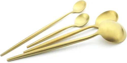 Vista 3 de Cuchara de mango largo, agitadores de café dorado mate, cuchara de té helado de 7.87 pulgadas, cucharadita de acero inoxidable 18/10 prémium