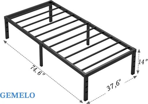 Vista 3 de NEW JETO - Marco de cama metálico, marco de cama tamaño individual con espacio de almacenamiento, base de colchón resistente y duradera, montaje