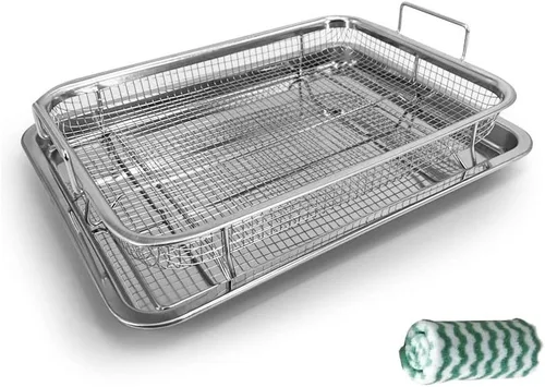Cesta de acero inoxidable para freidora de aire para horno, bandeja para verduras de acero inoxidable y bandeja de sartén y atrapador de grasa,