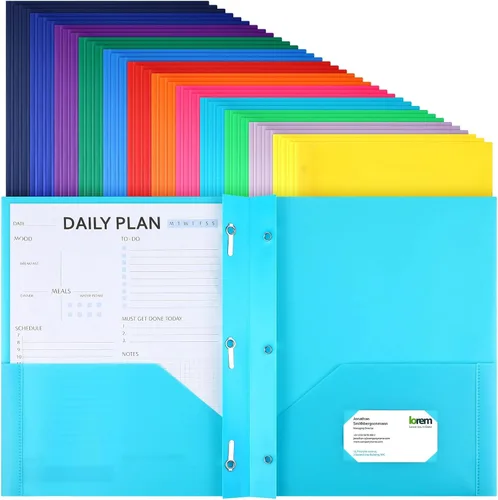 Vista 9 de Cholemy 36 carpetas de bolsillo de plástico con punta, 2 bolsillos resistentes con 3 puntas, carpetas de papel tamaño carta, carpetas de plástico a