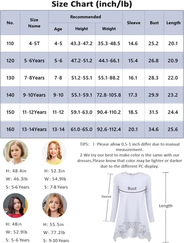 Vista 5 de Arshiner Blusa larga para niñas, estilo casual, básica, holgada, suave, con vuelo, para niñas