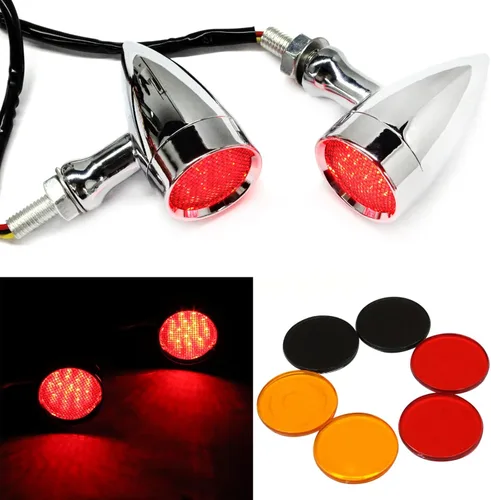 Vista 17 de 2 luces LED de color negro 15 para motocicleta, luz de freno, intermitente, luz ámbar para Harley Honda Chopper, luz ámbar