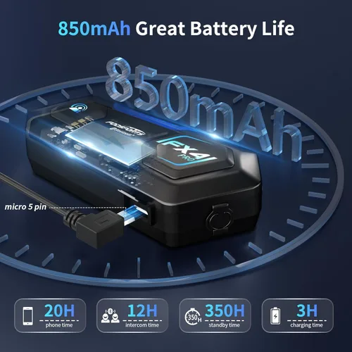 Vista 6 de Fodsports FX4 Pro 4-Rider - Intercomunicador Bluetooth para motocicleta, sistema de comunicación de casco de 3,937.0 ft, auriculares impermeables