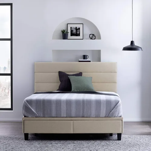 Edenbrook Johnson - Cama tapizada con cajones integrados, moderna cabecera capitoné de canal, fácil montaje, California King, trigo (EH0002UBDCKWE)
