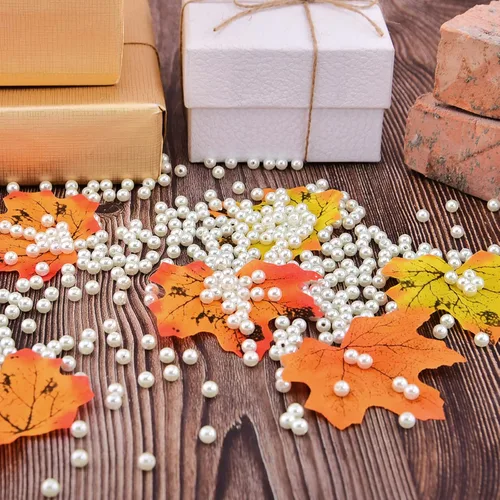 Vista 2 de Hapeper Paquete de 1000 cuentas de perlas de plástico de 0.236 pulgadas, perlas artificiales redondas con agujero para manualidades, joyería, Beige